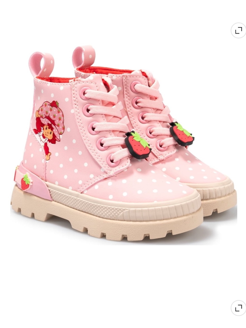 New Kids Strawberry Shortcake Pink Polka Dot Lace-Up Combat Boots 10